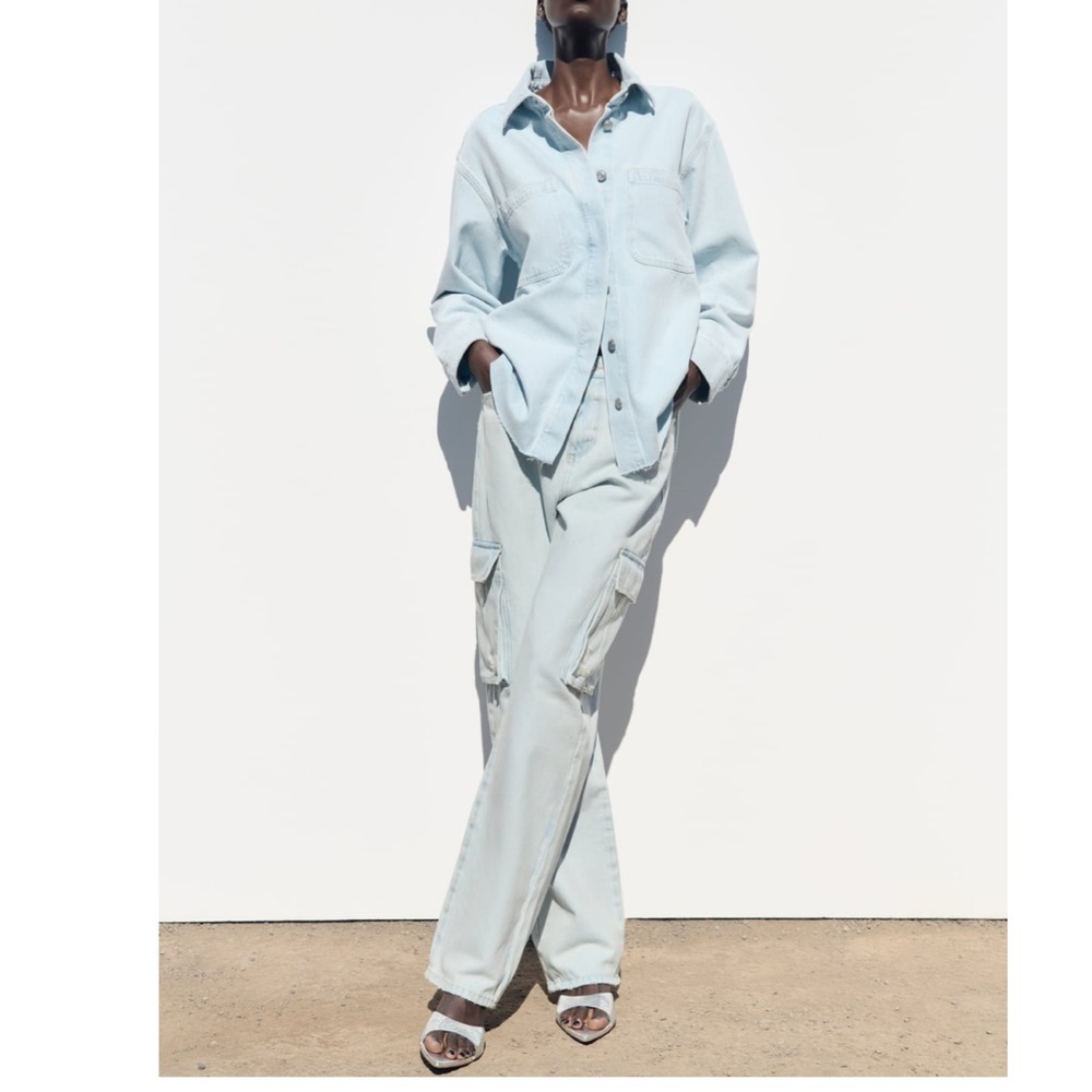 Zara Light Blue balloon cargo Jeans